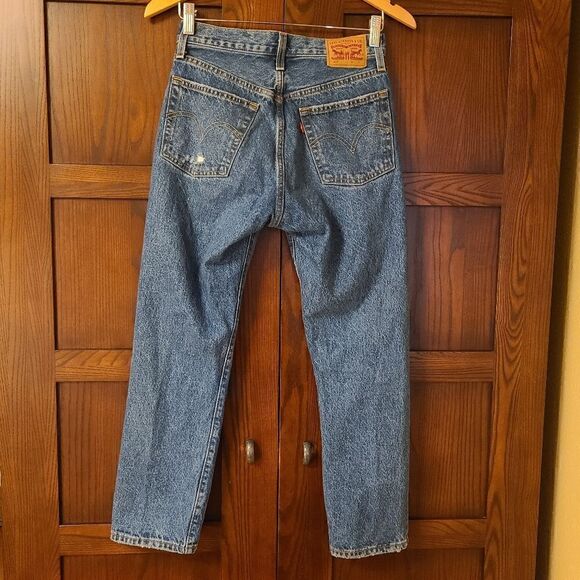 Levis 501 Button Fly Dark Indigo Distressed Size 25 x 26 - Picture 10 of 10